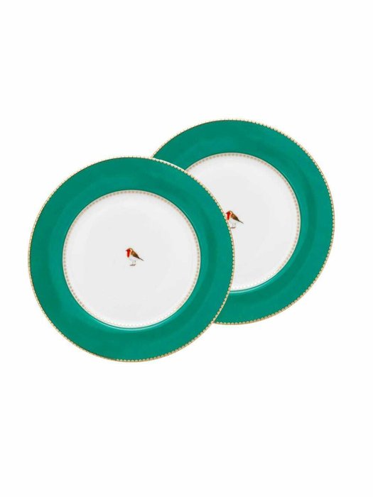 Набор из двух тарелок Love Birds Emerald бело-зеленого цвета Набор из двух тарелок Love Birds Emerald бело-зеленого цвета