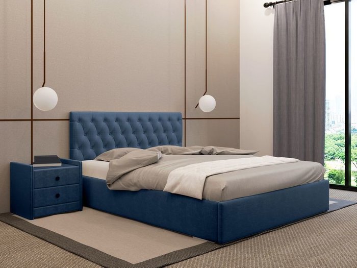 Кровать Фрейлина 160х200 тёмно-синего цвета с подъемным механизмом