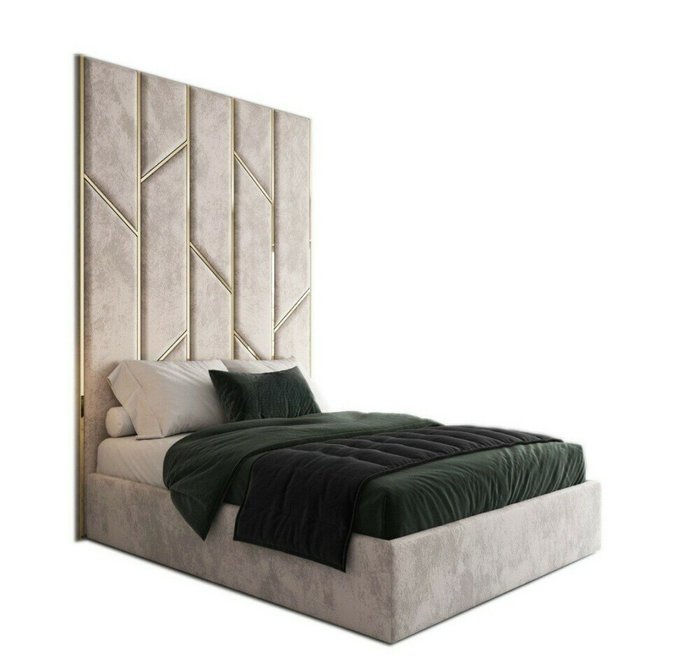 Кровать Renny 160х200 серого цвета с золотыми молдингами и подъемным механизмом - купить Кровати для спальни по цене 121900.0