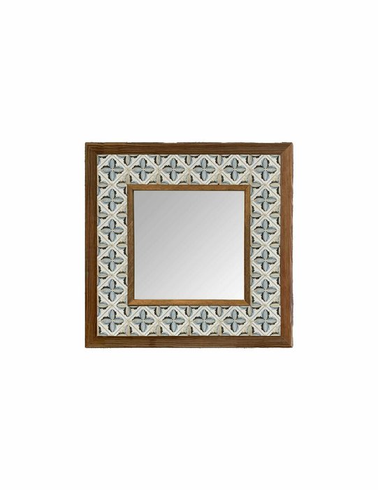 Настенное зеркало 33x33 с каменной мозаикой бежево-синего цвета