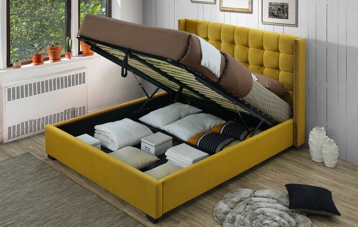Кровать с подъемным механизмом Vivien 160x200 желтого цвета - купить Кровати для спальни по цене 44330.0