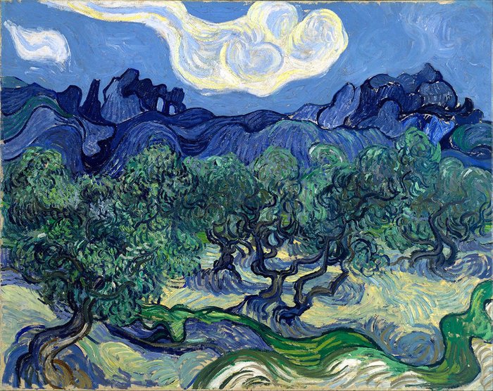 Репродукция картины на холсте Olive Trees with the Alpilles in the Background 1889 г.