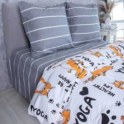 КПБ 'Традиция', 2,0 спальный, поплин, 100% хлопок, пл. 118 гр./кв.м., 'Йога Тигры' - лучшие Комплекты постельного белья в INMYROOM