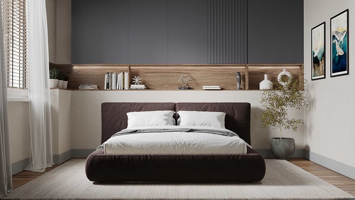 Кровать Латона-3 140х200 темно-коричневого цвета - купить Кровати для спальни по цене 69300.0