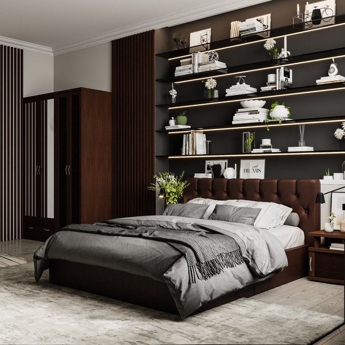 Кровать Инуа 180х200 темноо-коричневого цвета с подъемным механизмом - купить Кровати для спальни по цене 91075.0