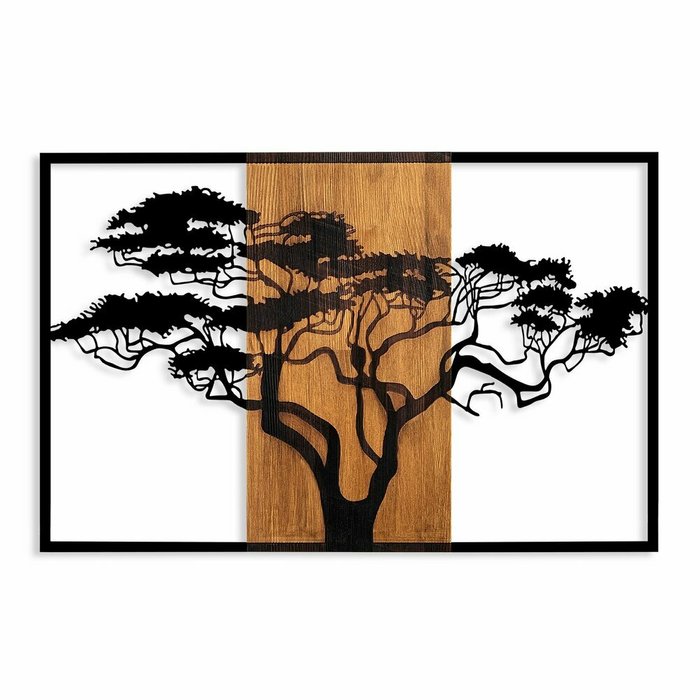 Настенный декор Дерево 90x58 из металла и дерева