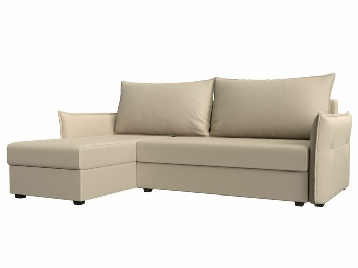 Угловой диван-кровать Лига 004 бежевого цвета угол левый (экокожа)