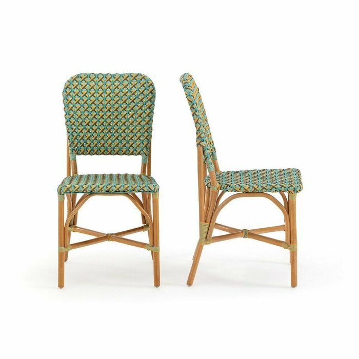 Комплект из двух плетеных стульев из ротанга Musette зеленого цвета - купить Обеденные стулья по цене 28421.0