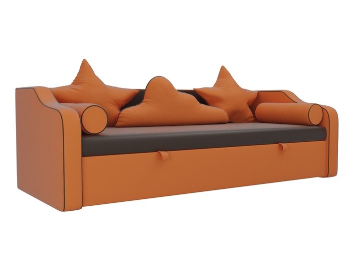 Прямой диван-кровать Рико оранжево-коричневого цвета (экокожа) - купить Прямые диваны по цене 21290.0