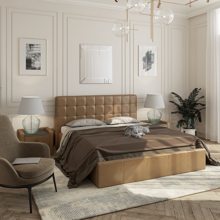 Кровать Инуа 160х200 коричневого цвета с подъемным механизмом - купить Кровати для спальни по цене 21678.0