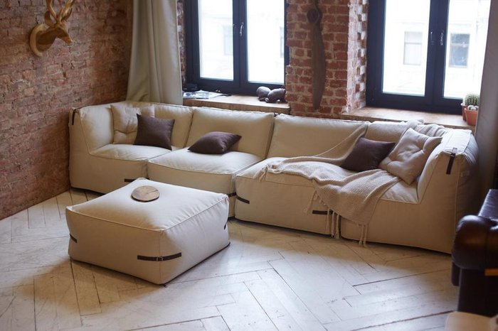 Модульный диван Ivonne Premium c ремешками из кожи - лучшие Бескаркасная мебель в INMYROOM