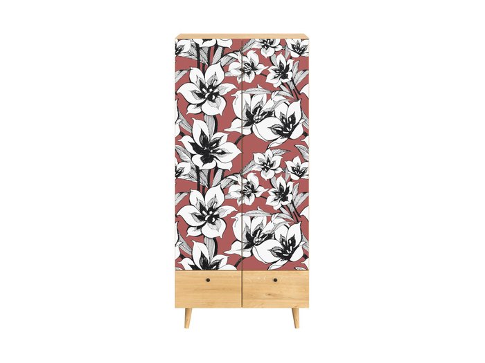 Шкаф Frida с цветочным орнаментом на деревянных ножках - купить Шкафы распашные по цене 53100.0