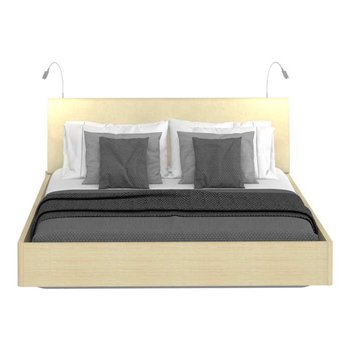 Кровать Элеонора 140х200 бежевого цвета с двумя светильниками