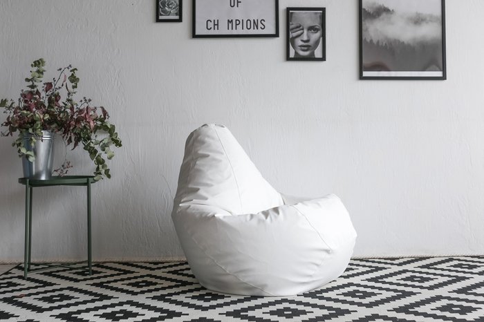 Кресло-мешок Груша 3XL в обивке из экокожи белого цвета  - купить Бескаркасная мебель по цене 4342.0