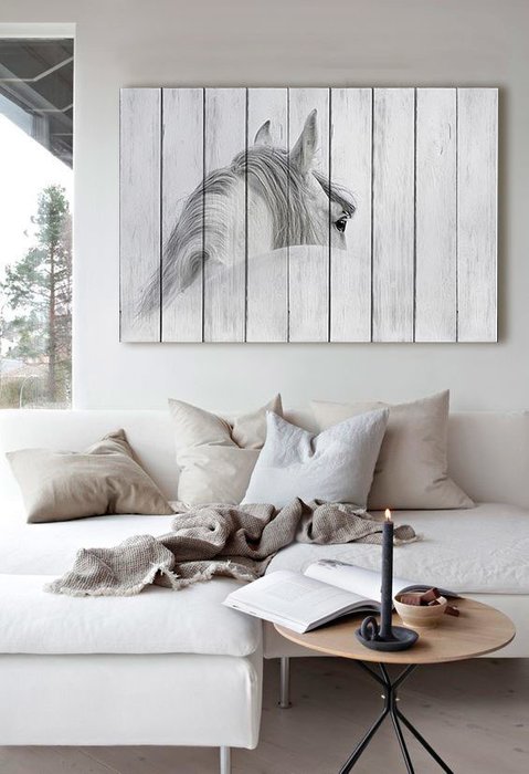 Картина на дереве Белая лошадь 40х60 - купить Картины по цене 4990.0