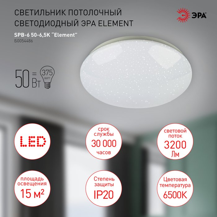 Потолочный светильник SPB-6 Б0054486 (пластик, цвет белый) - лучшие Потолочные светильники в INMYROOM