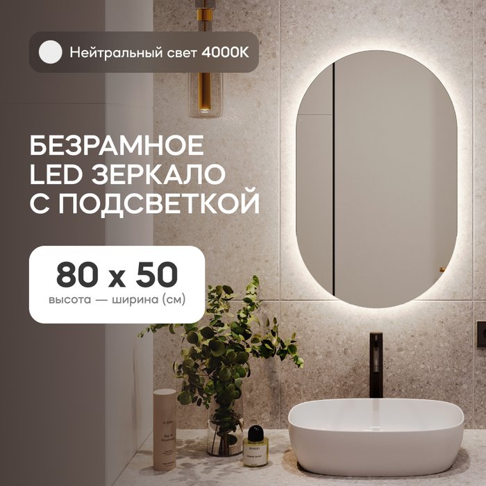 Настенное зеркало Nolvis NF LED S с нейтральной подсветкой  - купить Настенные зеркала по цене 11900.0