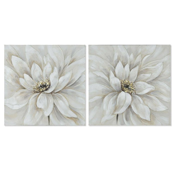 Картина Белый Полотно Деревянный MDF Цветок романтик 80 x 3 x 80 cm (2 штук)