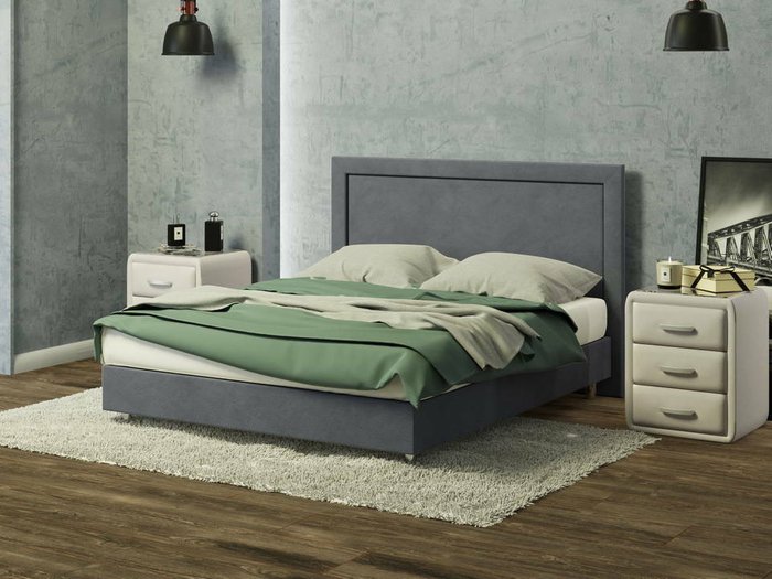 Кровать London Boxspring Standart 120х200 серого цвета (велюр) - купить Кровати для спальни по цене 32280.0