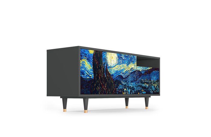 Тумба под TV T7 The Starry Night by Vincent van Gogh с корпусом графитового цвета - лучшие Тумбы для ТВ в INMYROOM Тумба под TV T7 The Starry Night by Vincent van Gogh с корпусом графитового цвета - лучшие Тумбы для ТВ в INMYROOM