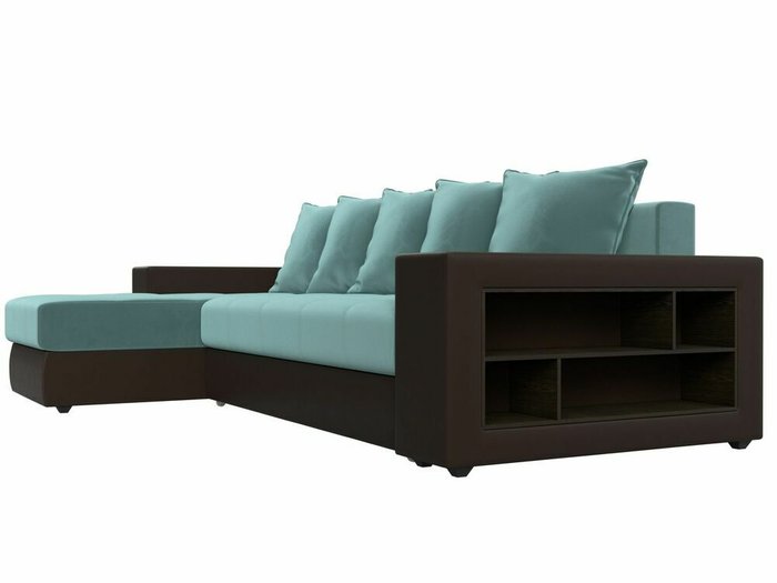 Угловой диван-кровать Дубай бирюзово-коричневого цвета (ткань/экокожа) левый угол - лучшие Угловые диваны в INMYROOM