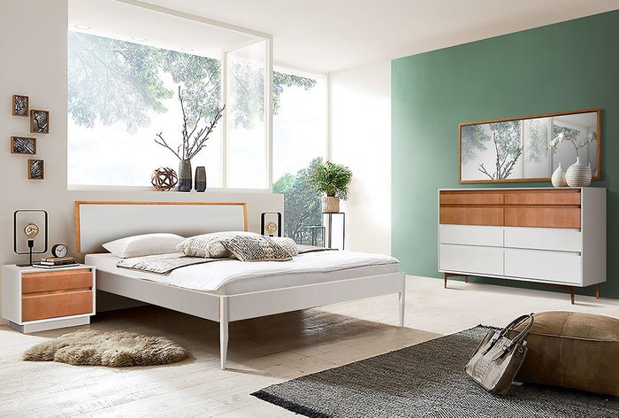 Кровать Кёльн 160х200 бело-коричневого цвета - купить Кровати для спальни по цене 53880.0
