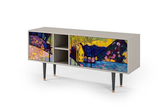 Тумба под TV T5 Winter Landscape by Kandinsky с корпусом цвета сатин - купить Тумбы для ТВ по цене 31990.0 Тумба под TV T5 Winter Landscape by Kandinsky с корпусом цвета сатин - купить Тумбы для ТВ по цене 31990.0