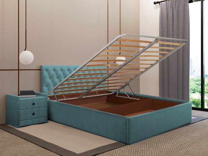 Кровать Фрейлина 160х200 тёмно-бирюзового цвета с подъемным механизмом - купить Кровати для спальни по цене 53340.0