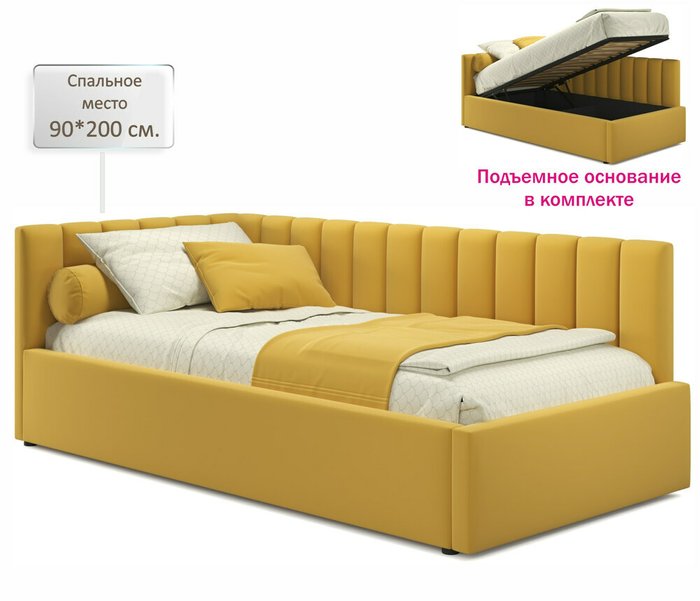 Кровать Milena 90х200 желтого цвета с подъемным механизмом и матрасом - лучшие Кровати для спальни в INMYROOM