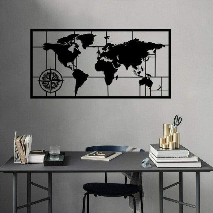 Настенный декор Карта 121x60 черного цвета - лучшие Декор стен в INMYROOM