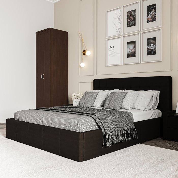 Кровать Инуа 180х200 черного цвета с подъемным механизмом 