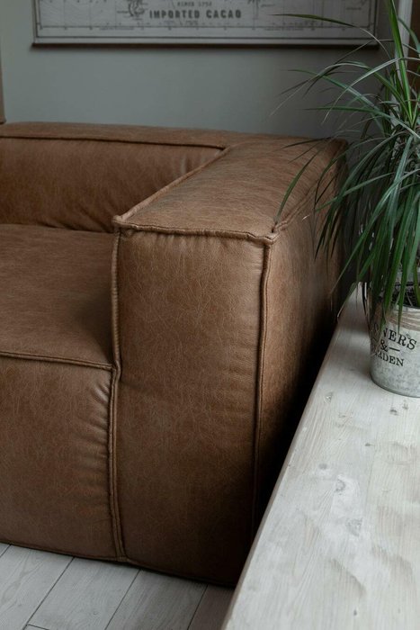 Угловой модульный диван с пуфом Комби светло-коричневого цвета - лучшие Бескаркасная мебель в INMYROOM