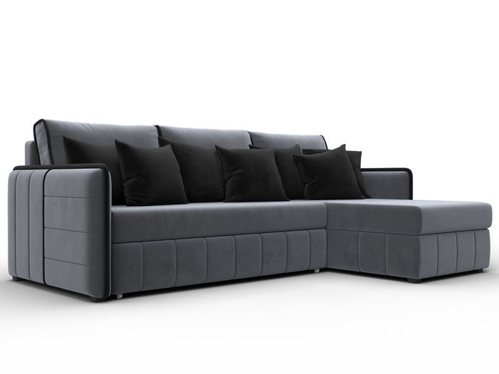 Угловой диван-кровать Лига-078 серого цвета правый