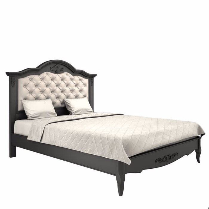 Кровать Akrata 140×200 черного цвета с эффектом старения 