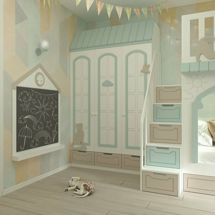 Детский шкаф Кошкин дом бело-голубого цвета - лучшие Детские шкафы в INMYROOM Детский шкаф Кошкин дом бело-голубого цвета - лучшие Детские шкафы в INMYROOM