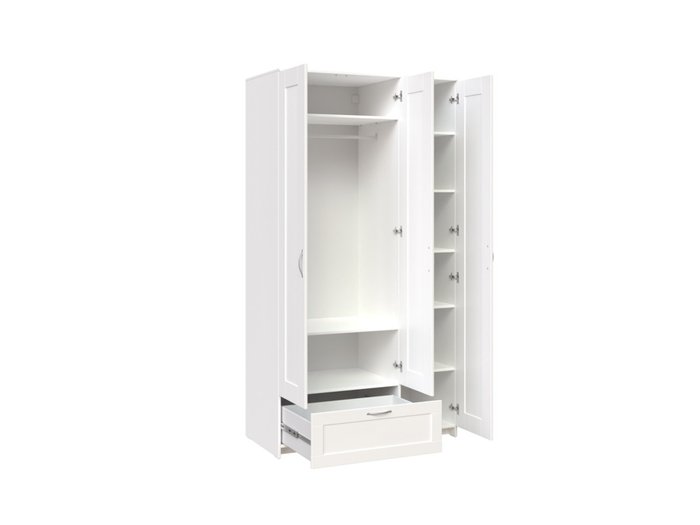 Шкаф Сириус трёхдверный белого цвета с одним выдвижным ящиком и зеркалом - купить Шкафы распашные по цене 37999.0