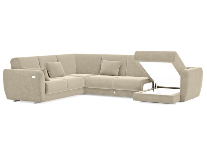Модульный угловой диван-кровать серо-бежевого цвета - купить Угловые диваны по цене 325000.0