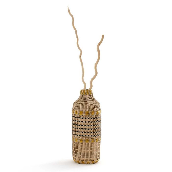 Ваза декоративная из плетеного разноцветного бамбука Plooming бежевого цвета