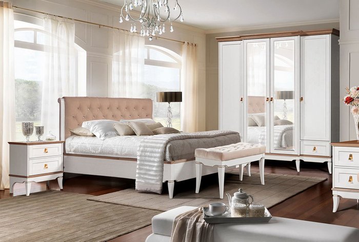 Кровать Стюарт 160х200 коричнево-белого цвета - купить Кровати для спальни по цене 82304.0