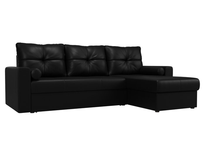Угловой диван-кровать Верона черного цвета (экокожа) правый угол