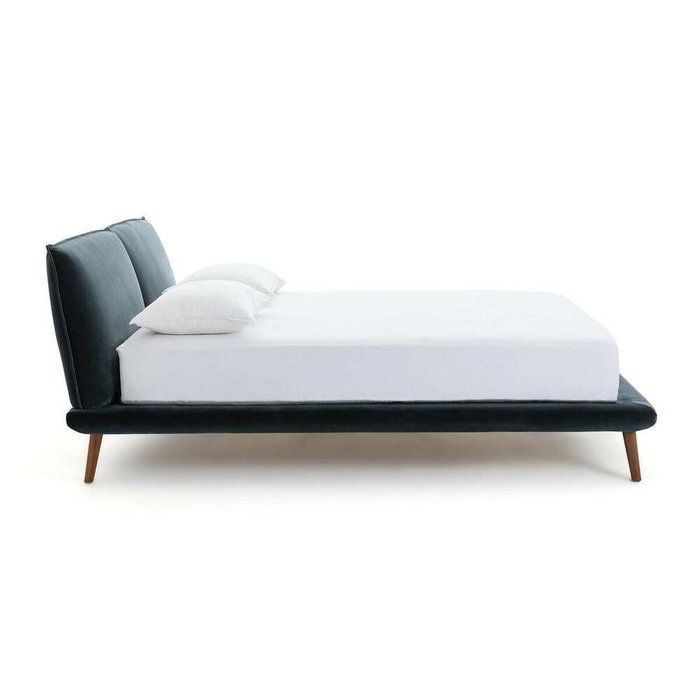 Кровать из велюра Aurore 160х200 синего цвета - купить Кровати для спальни по цене 119176.0