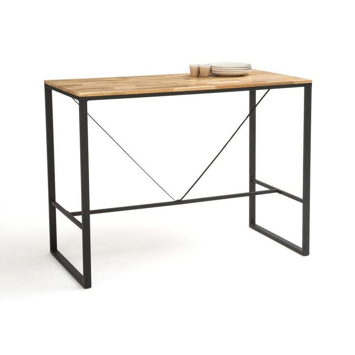 Барный стол из дуба и стали Hiba бежевого цвета - купить Барные столы по цене 45759.0