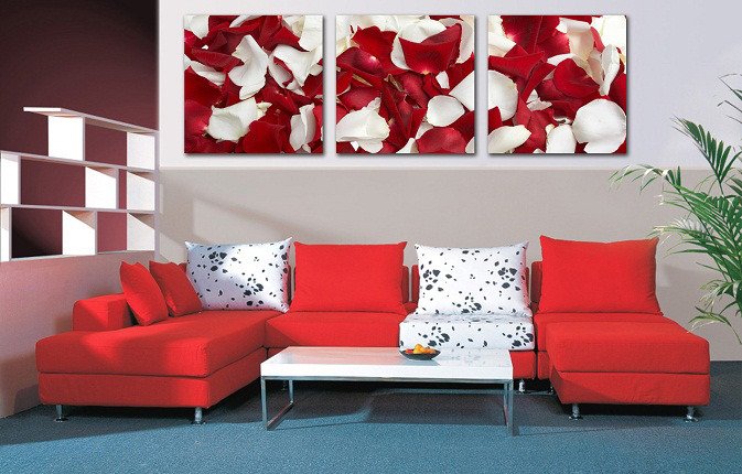 Модульная картина на холсте: Красно-белые лепестки - купить Принты по цене 3890.0