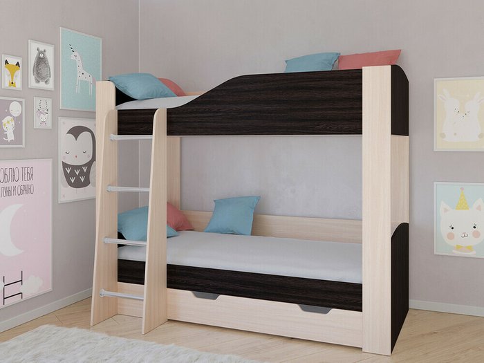 Двухъярусная кровать Астра 2 80х190 цвета Дуб молочный-Венге - купить Двухъярусные кроватки по цене 20200.0