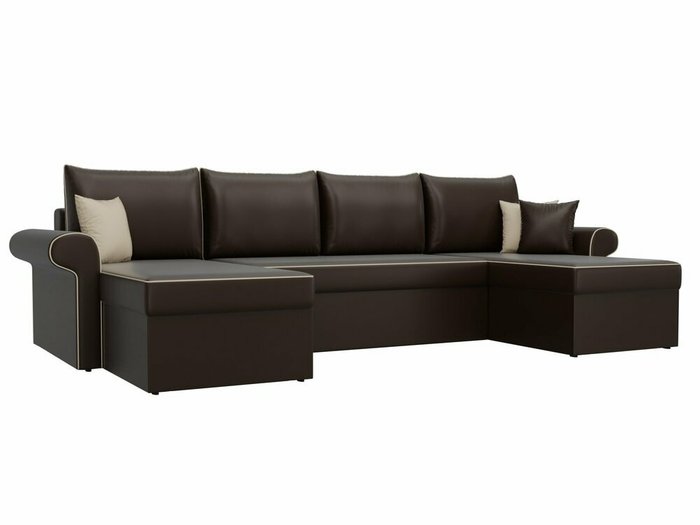 Угловой диван-кровать Милфорд темно-коричневого цвета (экокожа)