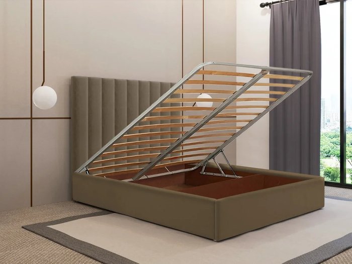 Кровать Параллель 140х200 коричневого цвета с подъемным механизмом - купить Кровати для спальни по цене 51390.0