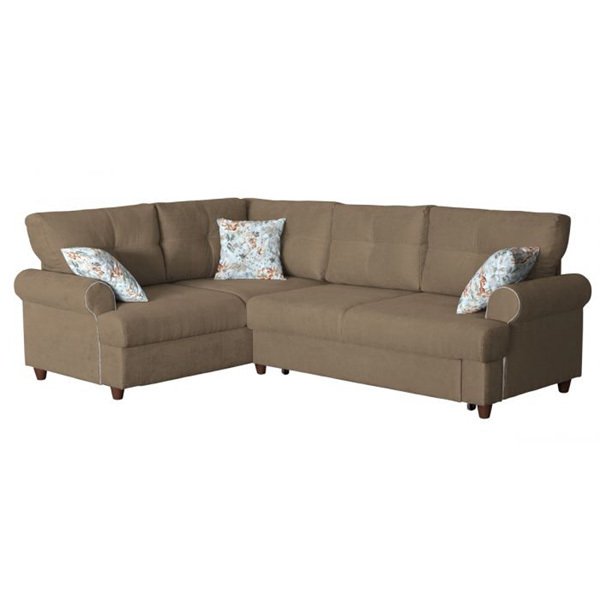 Угловой диван правый Мирта с обивкой из велюра коричневого цвета