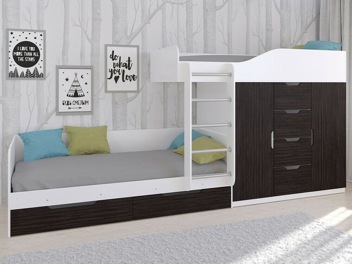 Двухъярусная кровать Астра 6 80х190 цвета Венге-белый - купить Двухъярусные кроватки по цене 38400.0