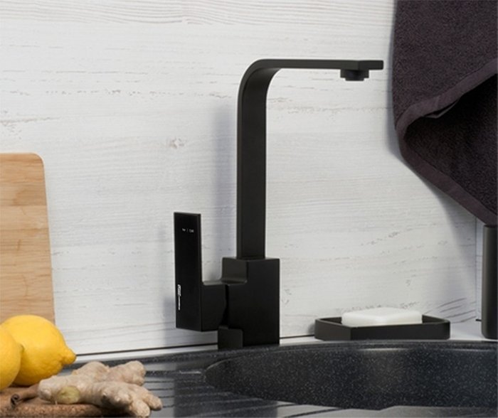 Смеситель для кухонной мойки Wasserkraft Abens черного цвета с высоким изливом - купить Смесители для кухни по цене 22090.0