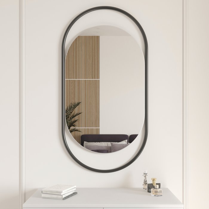 Дизайнерское настенное зеркало Evelix S в металлической раме черного цвета - купить Настенные зеркала по цене 11900.0